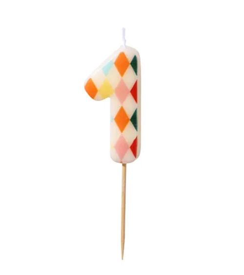 Kuchenkerze Zahl 1 - Bunte Rauten - 5,5 cm