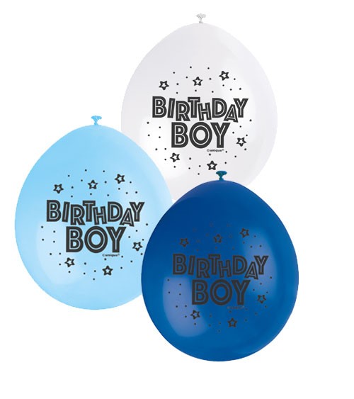Luftballon-Set "Birthday Boy" - blau/hellblau/weiß - 10 Stück