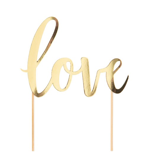Cake-Topper aus Papier "love" - metallic gold - 18,4 x 15,2 cm
