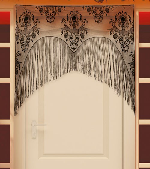 Gothic Tür-Deko aus Spitze - schwarz -95 x 100 cm
