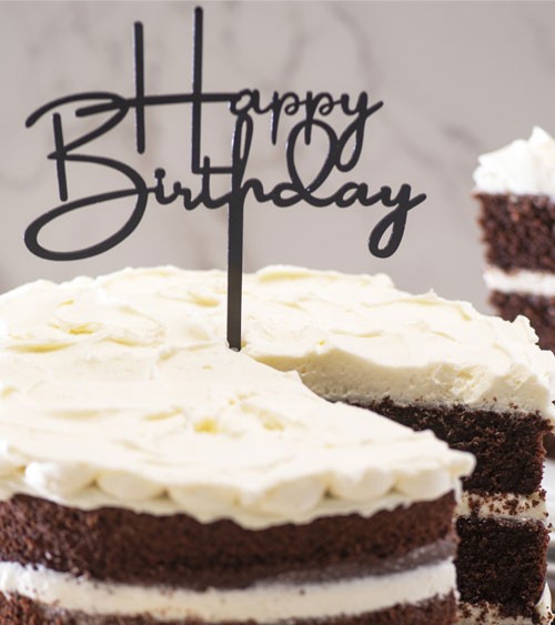 Cake-Topper aus Acryl "Happy Birthday" - schwarz