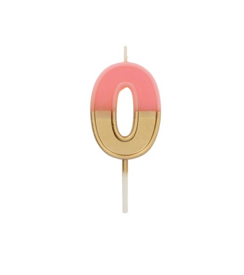 Geburtstagskerze Zahl "0" - Retro - rosa, gold