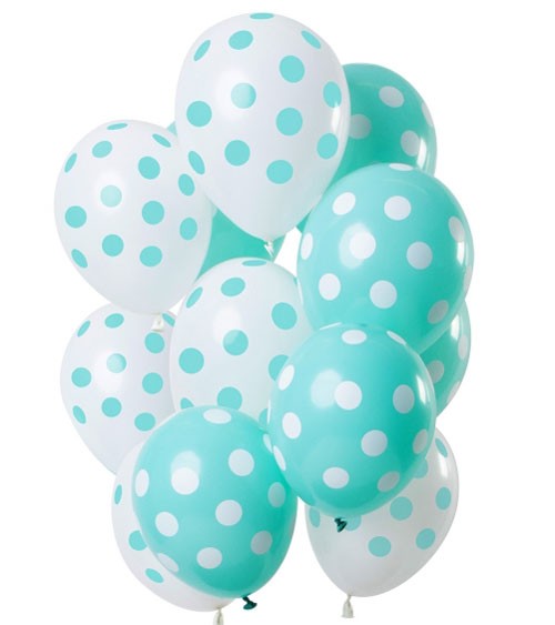 Luftballon-Set mit Punkten - Mint & Weiß - 12-teilig