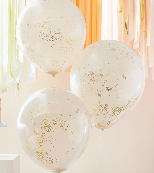 Konfetti-Ballons - doppellagig - gold & pfirsich - 45 cm - 3 Stück