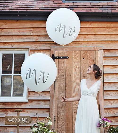 Riesige Rundballons "Mr & Mrs" - weiß - 2-teilig