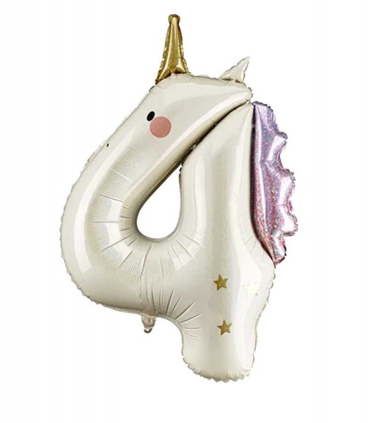 Großer Zahlenballon "Einhorn" - Zahl 4 - 103 cm
