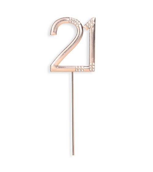 Deko-Stecker Zahl "21" mit Strasssteinen - rosegold