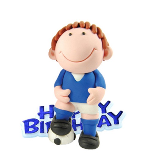 Tortendekoration "Fußballer" Happy Birthday - blau - 2-teilig