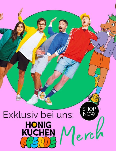 Exklusiv bei Pink Dots! Merch der Honigkuchenpferde