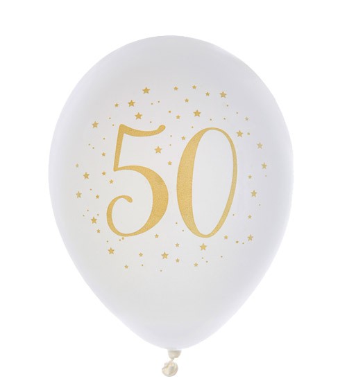 Luftballons "50" - weiß, gold - 8 Stück