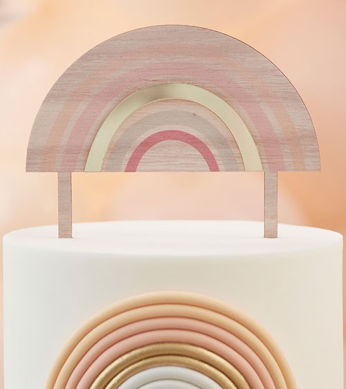 Regenbogen-Cake-Topper aus Holz mit goldenem Akzent