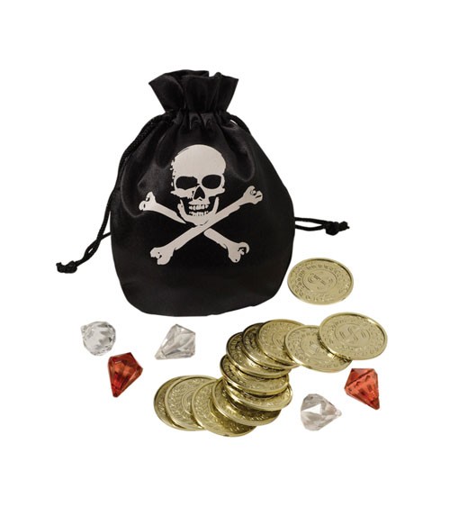 Piratenbeutel mit Münzen und Edelsteinen