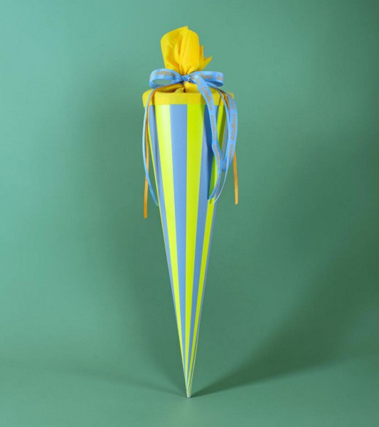 Große Schultüte mit Streifen - türkis & neongelb - 70 cm