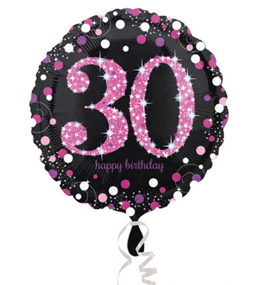 Runder Folienballon "Sparkling Pink" - 30. Geburtstag