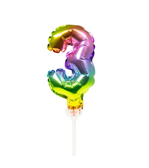Mini-Zahl-Folienballon "3" - rainbow - 13 cm