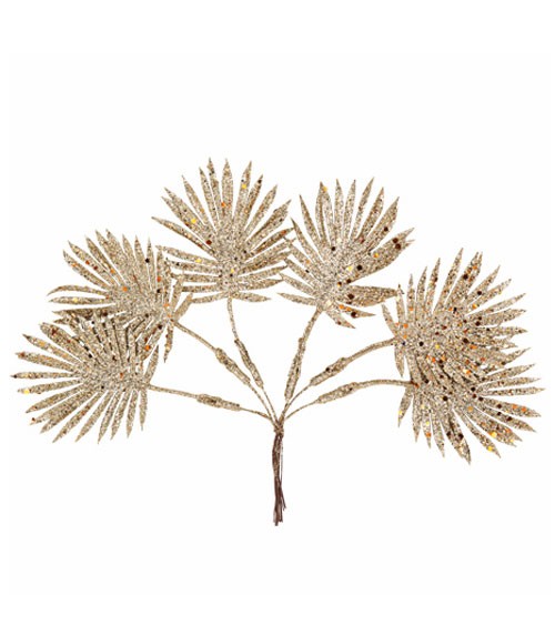 Palmenblätter mit Glitzer - gold - 24 cm - 6 Stück
