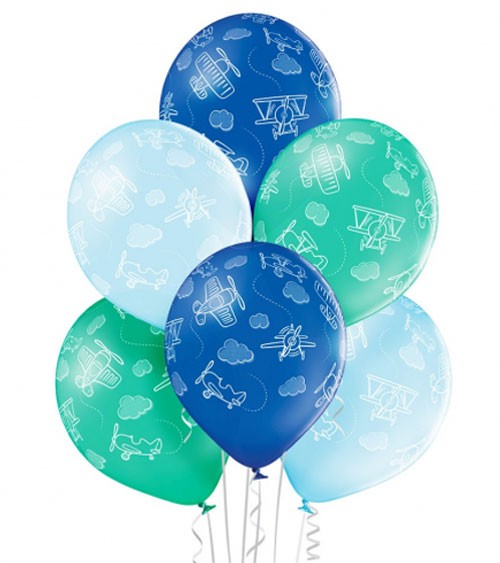 Luftballon-Set "Flugzeuge" - Farbmix blau - 6-teilig