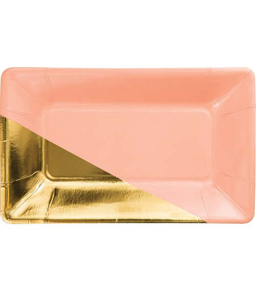 Rechteckige Pappteller - blush/gold - 8 Stück