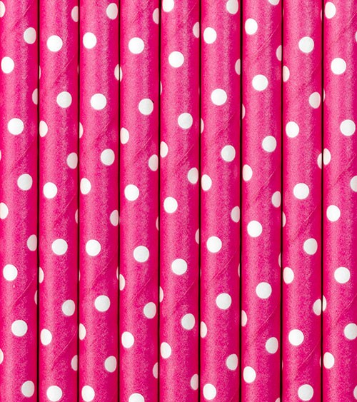 Papierstrohhalme mit weißen Punkten - pink - 10 Stück