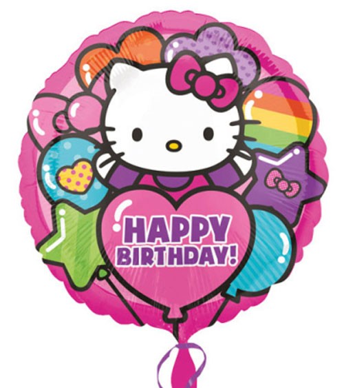 Runder Folienballon "Hello Kitty" - Happy Birthday - 43 cm