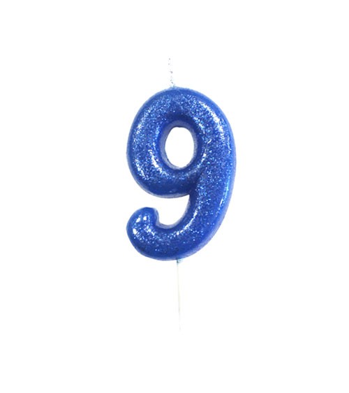 Geburtstagskerze mit Glitter "9" - blau