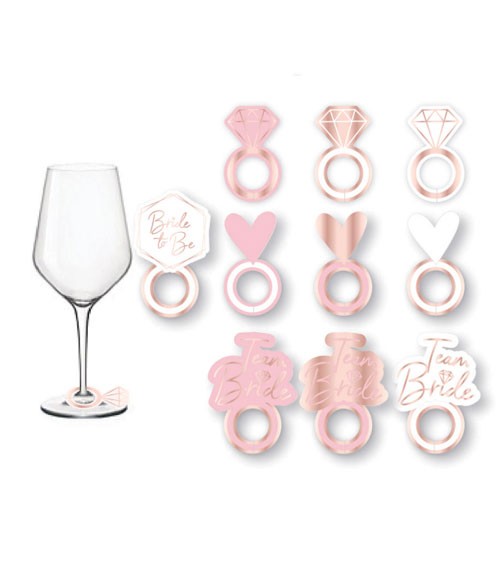 Glasmarker-Set "Hen Party" - rosegold, rosa - 8-teilig