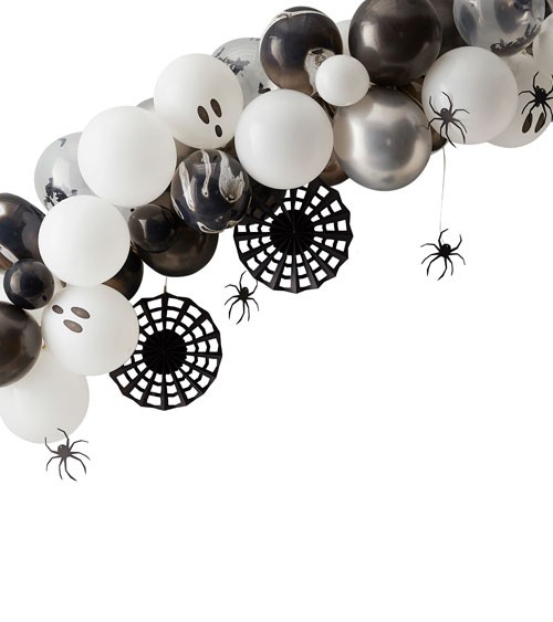 Halloween-Ballongirlande mit Papierfächern & Spinnen - 48-teilig
