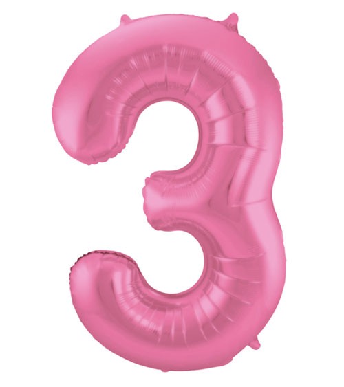 Zahl-Folienballon "3" - matt candy pink - 86 cm