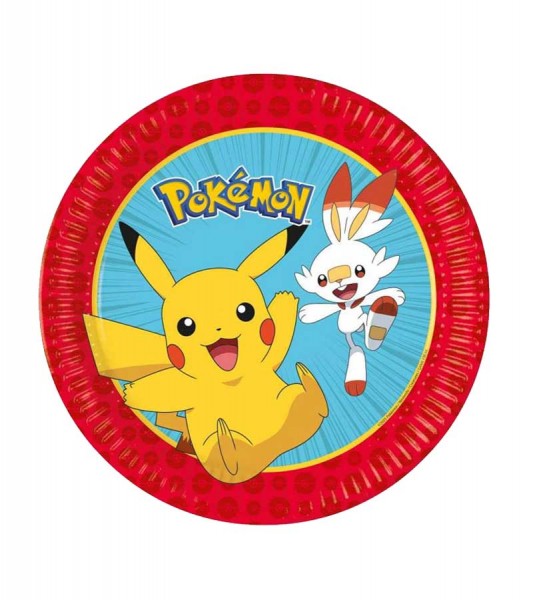 Pappteller "Pokémon" mit rotem Rand - 8 Stück