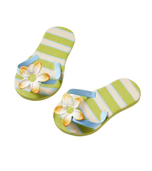 Mini Flip Flops "Blume" - grün gestreift - 4,5 cm - 1 Paar