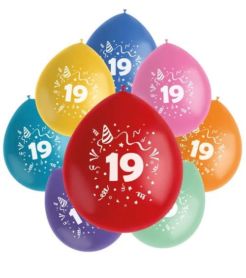 Luftballon-Set "Party - 19 Jahre" - Farbmix - 8-teilig