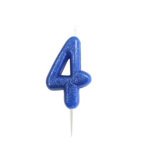 Geburtstagskerze mit Glitter "4" - blau