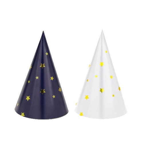 Partyhüte mit Sternen - navyblue/weiß - 6 Stück