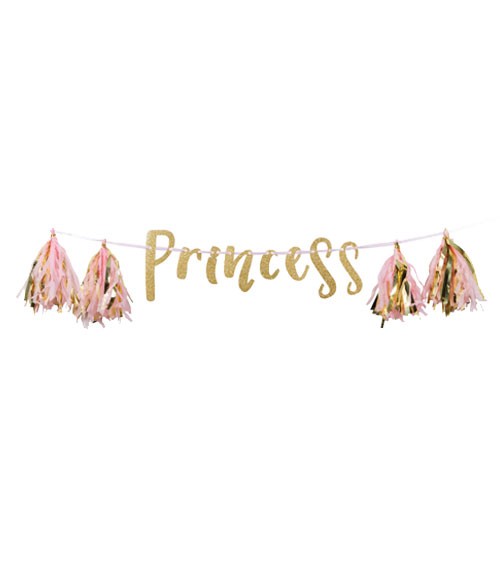 Schriftzuggirlande "Princess" mit Tasseln - gold & rosa - 1,5 m