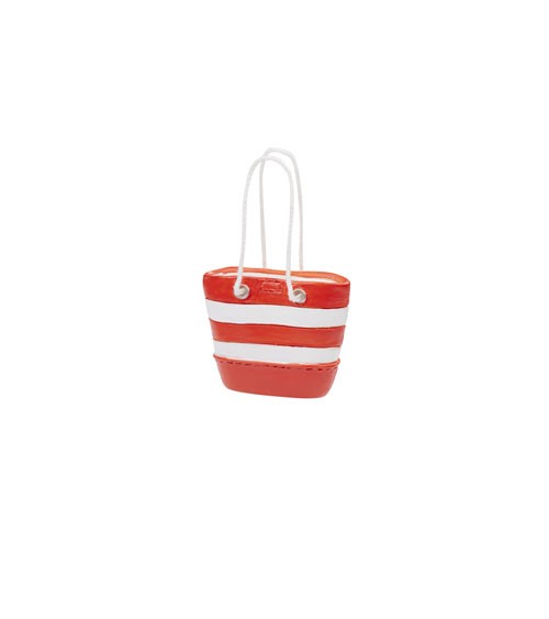 Mini Strandtasche aus Polyresin - rot, weiß - 3,7 x 4,5 cm