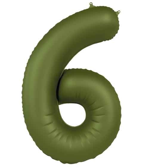 Folienballon Zahl "6" - olivgrün - 86 cm