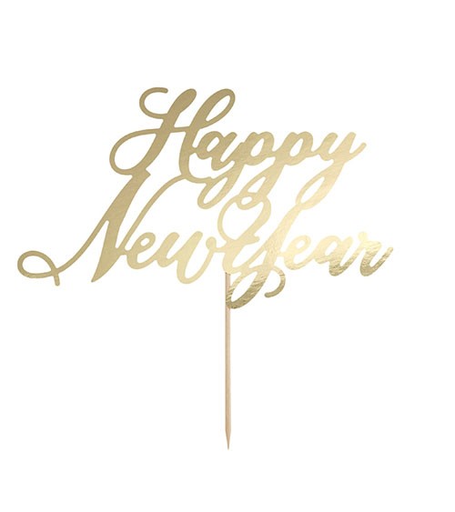 Tortenstecker aus Papier "Happy New Year" - gold metallic