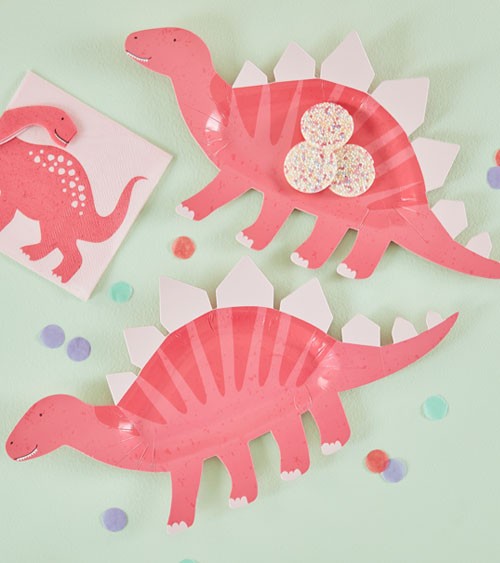 Shape-Pappteller "Dinosaurier Party Pink" - 8 Stück
