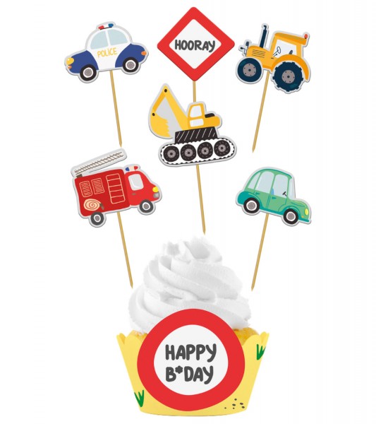 Cupcake-Deko-Set "Wacky Wheels" - 12-teilig