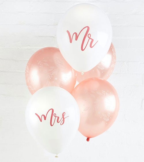 Mr & Mrs Luftballon-Set "Floral Rosegold" - 5-teilig