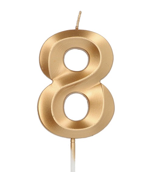 Zahlenkerze Glamour "8" - gold - 4,8 x 6,8 cm