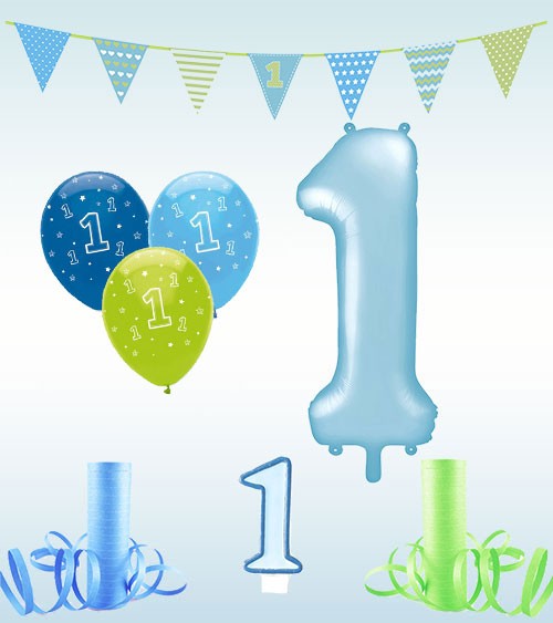 Geburtstagstisch-Deko-Set "1. Geburtstag" - hellblau