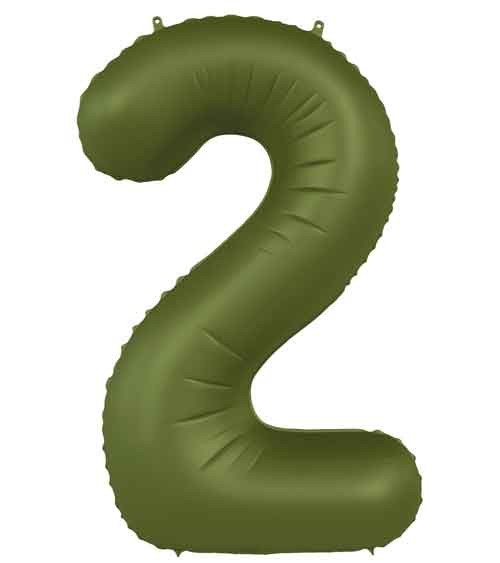 Folienballon Zahl "2" - olivgrün - 86 cm