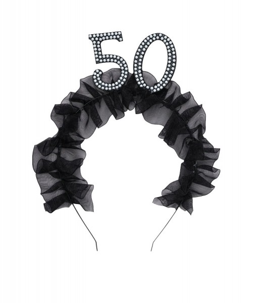 Haarreif mit Rüschen und Perlen "50" - schwarz