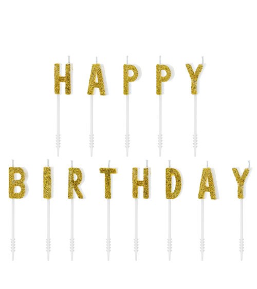 Kuchenkerzen "Happy Birthday" - glitter gold - 13-teilig