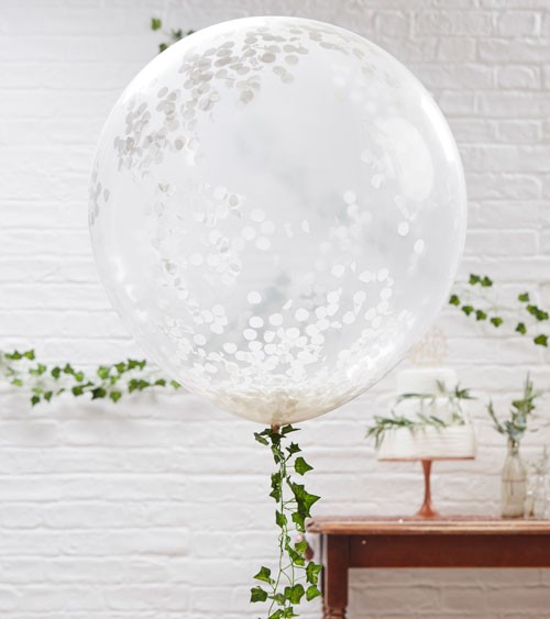 Transparente Riesenballons mit weißem Konfetti - 3 Stück