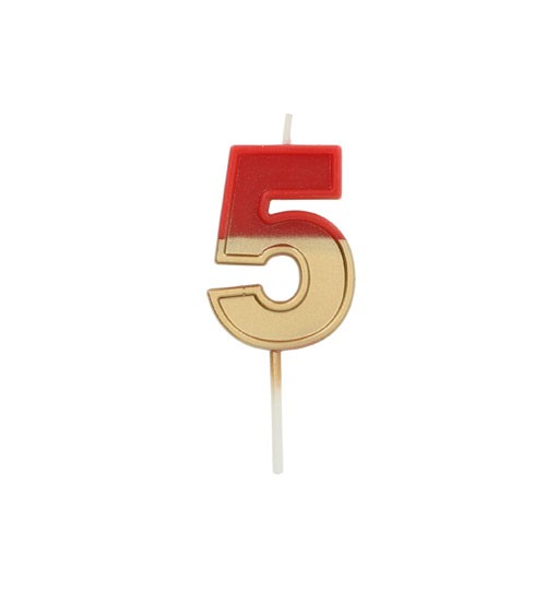Geburtstagskerze Zahl "5" - Retro - rot, gold