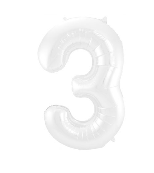 Zahl-Folienballon "3" - matt weiß - 86 cm