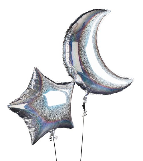 SuperShape-Folienballon-Set "Mond & Stern" - holographic - 2-teilig
