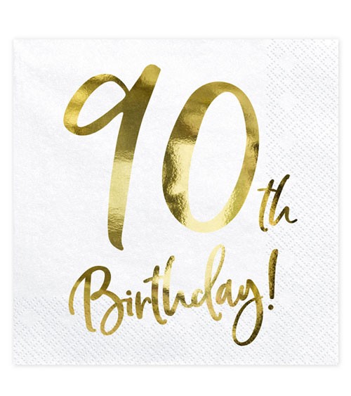 Servietten "90th Birthday!" - weiß/metallic gold - 20 Stück